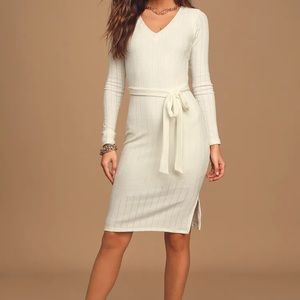 NWT White Ribbed Long Sleeve Dress